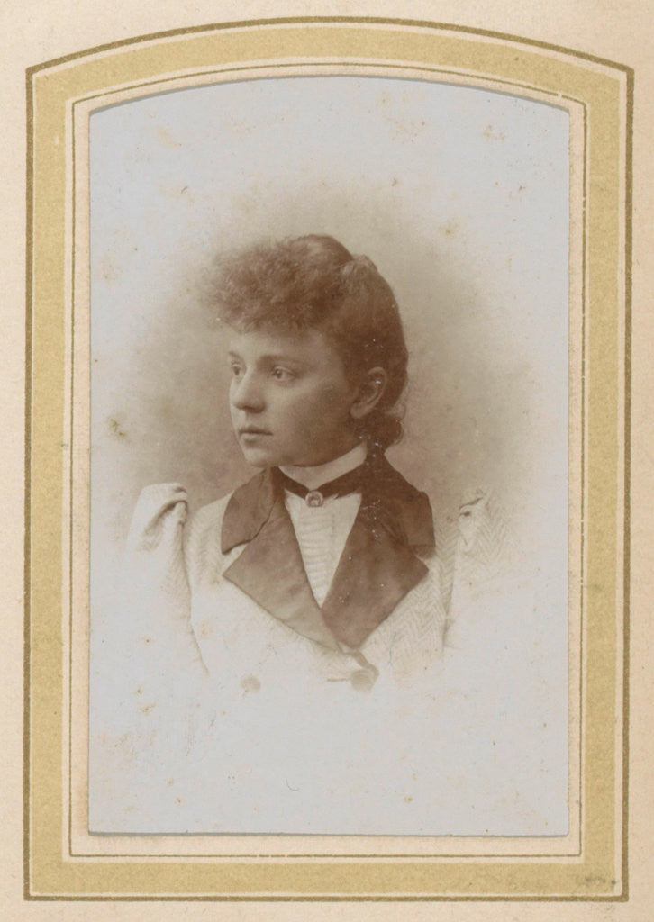 Detail of Portrait of a Young Woman with upswept hair, a necklace and a jacket with wide lapels by H.J. Tollens