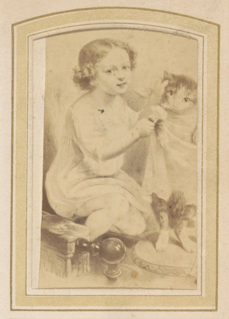 Detail of Ppicture of a child that a cat dresses by Anonymous