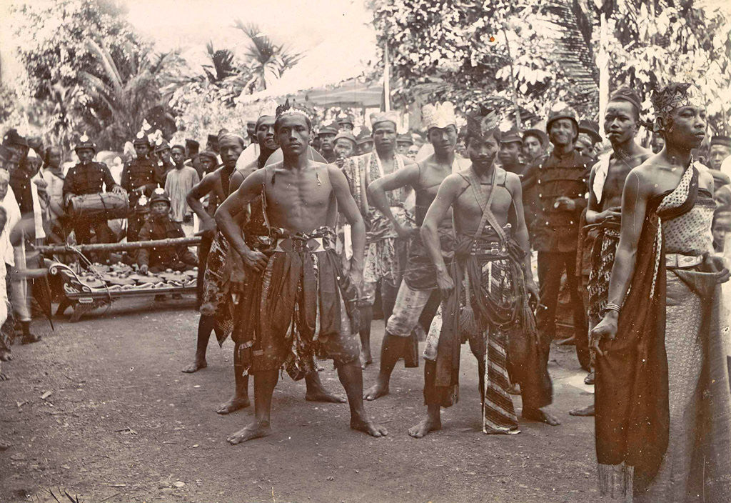 Detail of Festive dressed Indian men with gamelan in Ambon, Indonesia by Anonymous