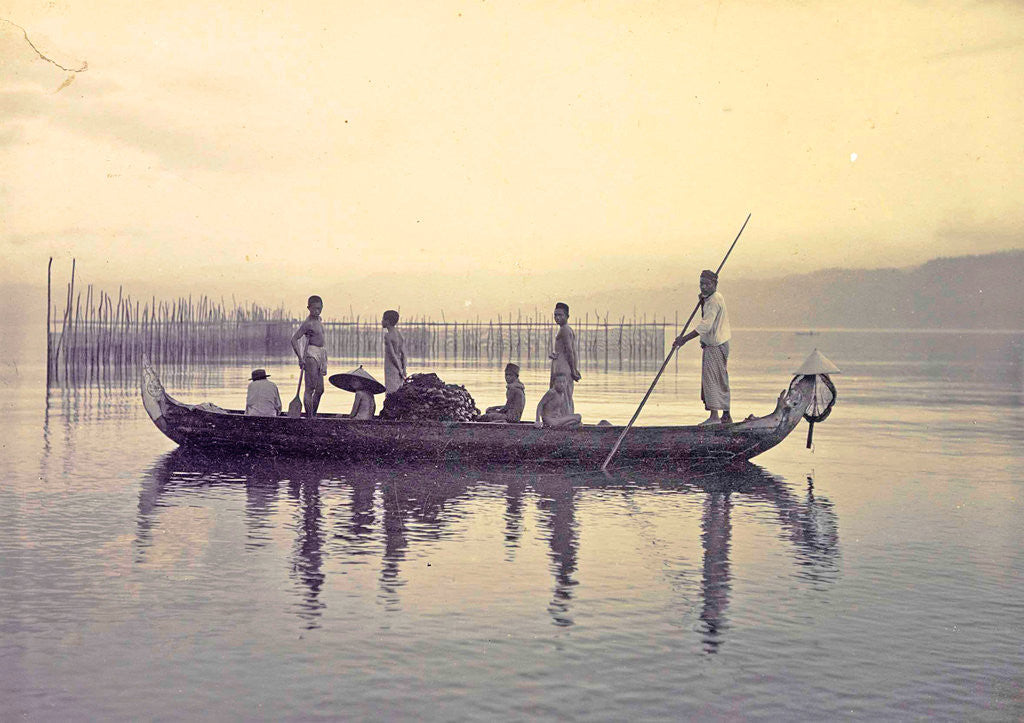 Detail of Men in a canoe in the bay of Ambon, Indonesia by Anonymous