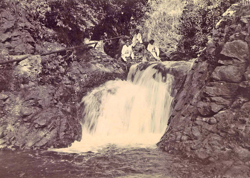 Detail of Indian men at a waterfall at Batu Gantong in Ambon by Anonymous