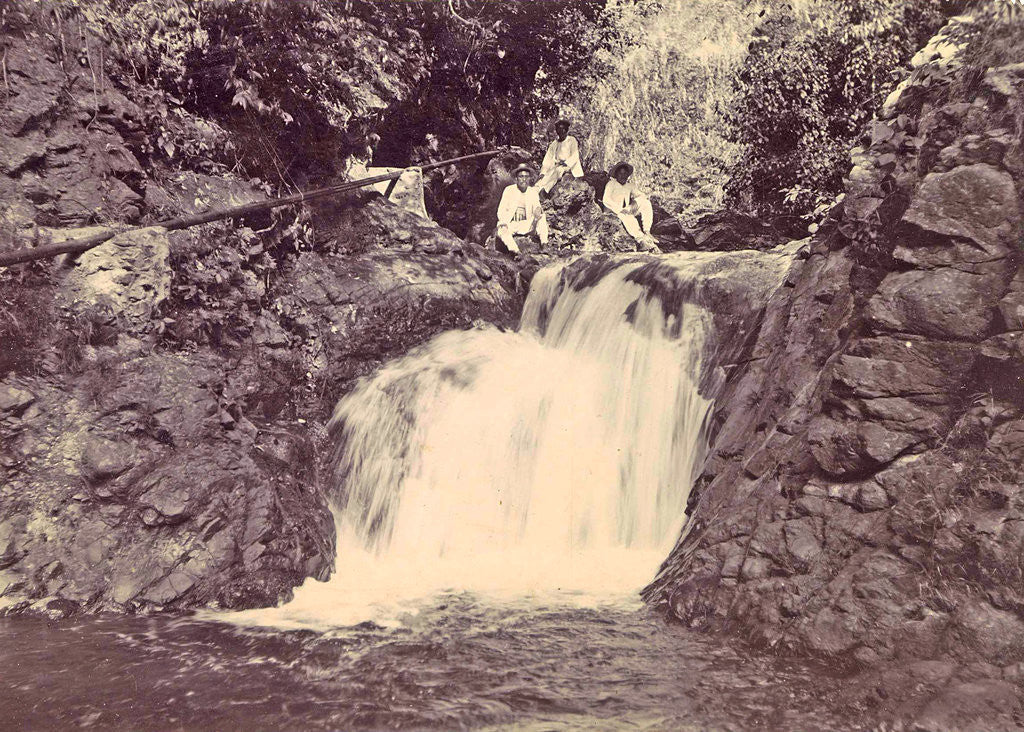 Detail of Indian men at a waterfall at Batu Gantong in Ambon by Anonymous