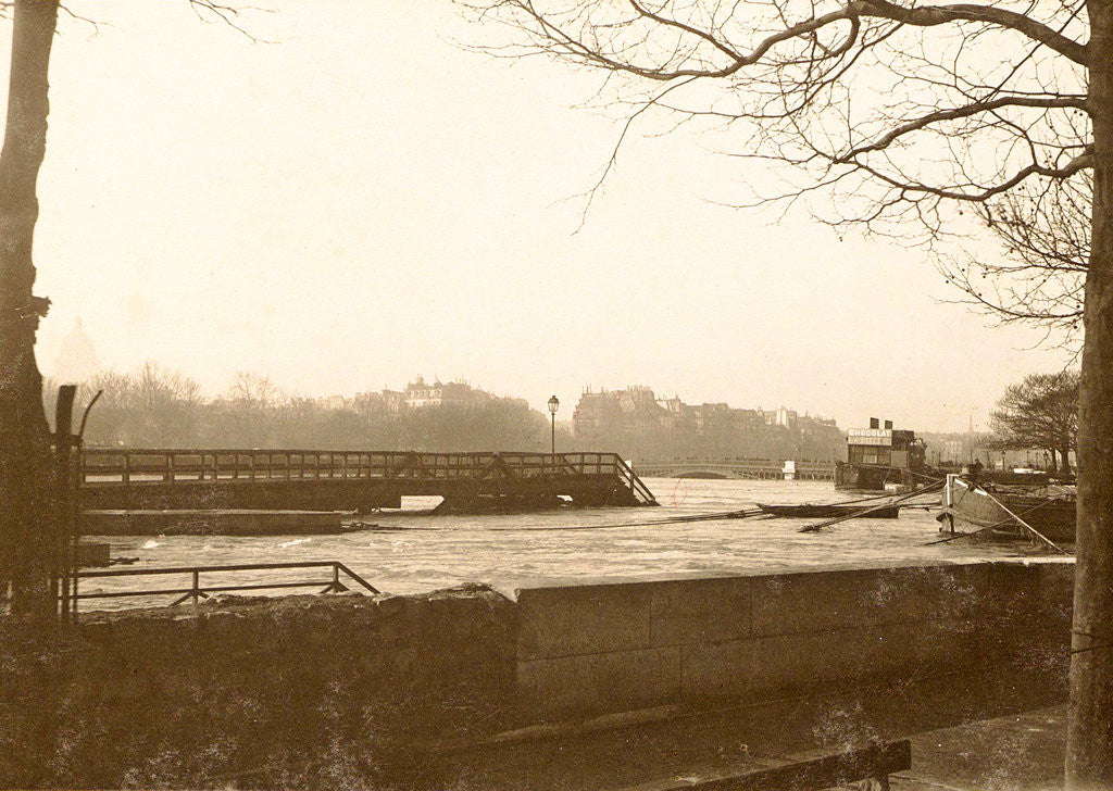 Detail of High water in the Seine in Paris, in the foreground a quay wall, France by Anonymous