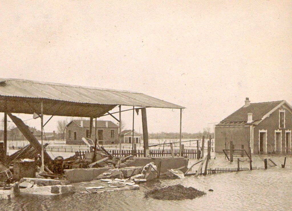 Detail of Ruined barn and house in a flooded suburb of Paris France by Anonymous