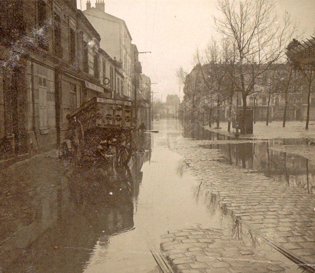 Detail of Kar in flooded street during flood Paris by France