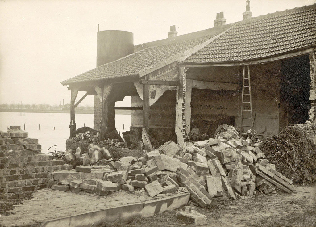 Detail of Destroyed building in a flooded suburb of Paris by France