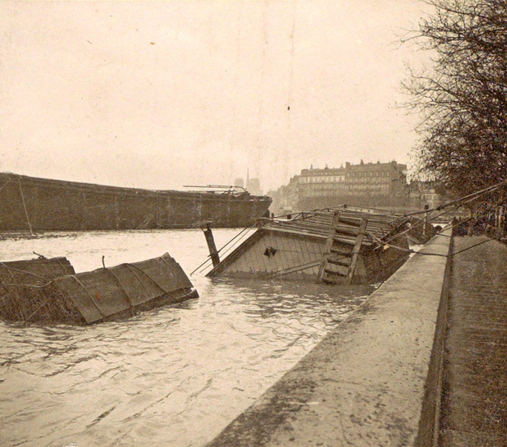 Detail of Sunken boat on the Seine River during the flood of Paris, France by Anonymous