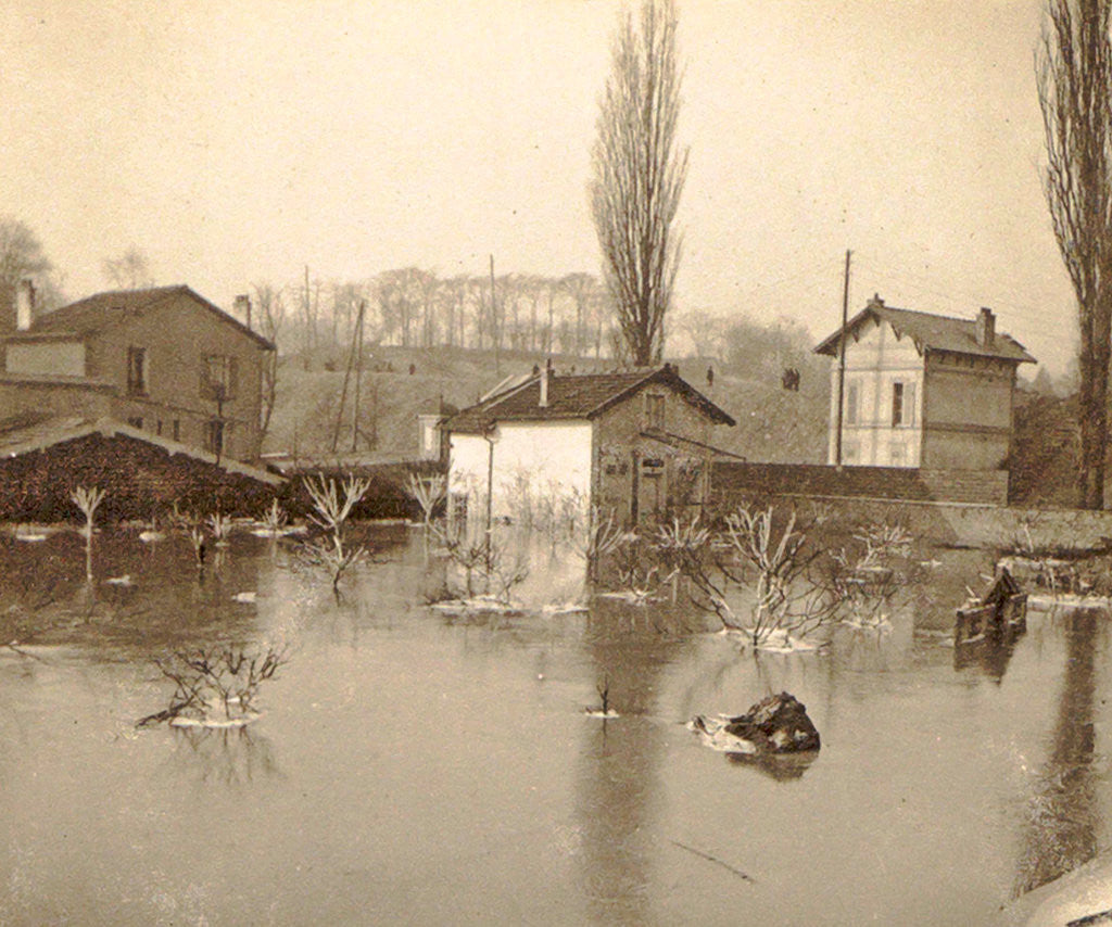 Detail of Houses on a flooded area in a suburb of Paris by France