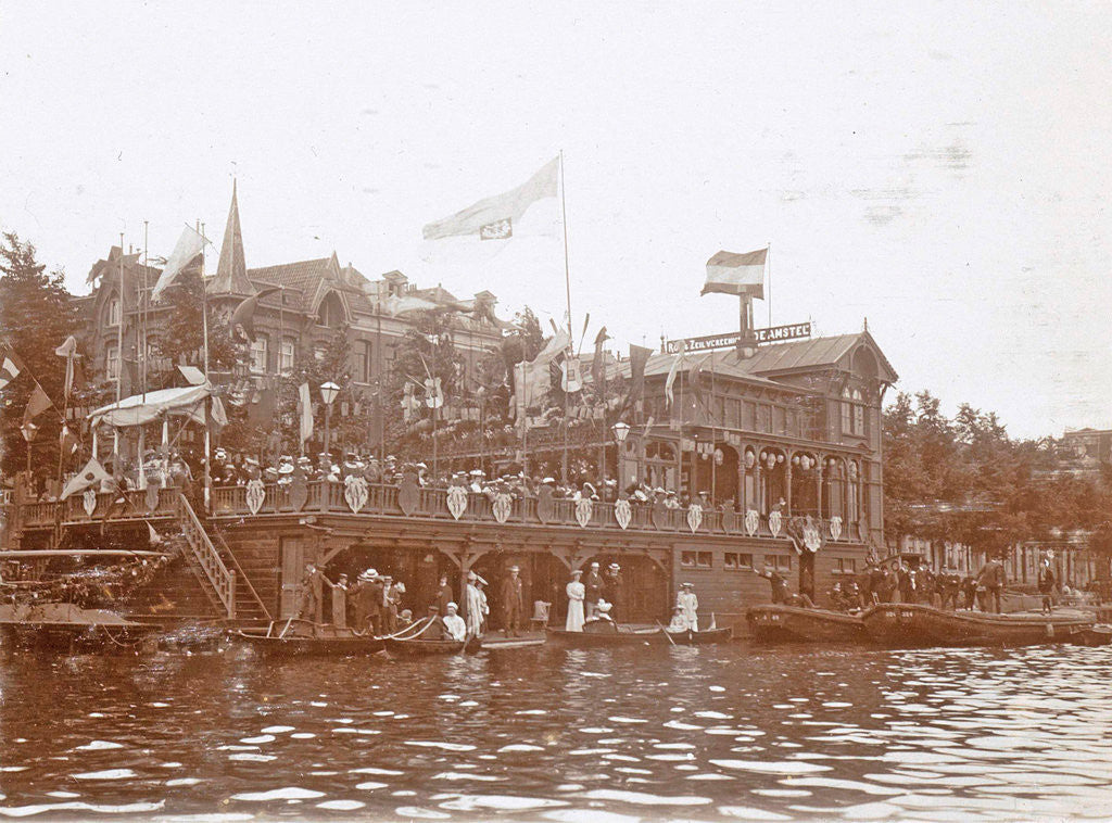 Detail of Adorned boathouse Rowing and sailing club De Amstel at the celebration of the 25th anniversary of the Amsteldijk by Anonymous