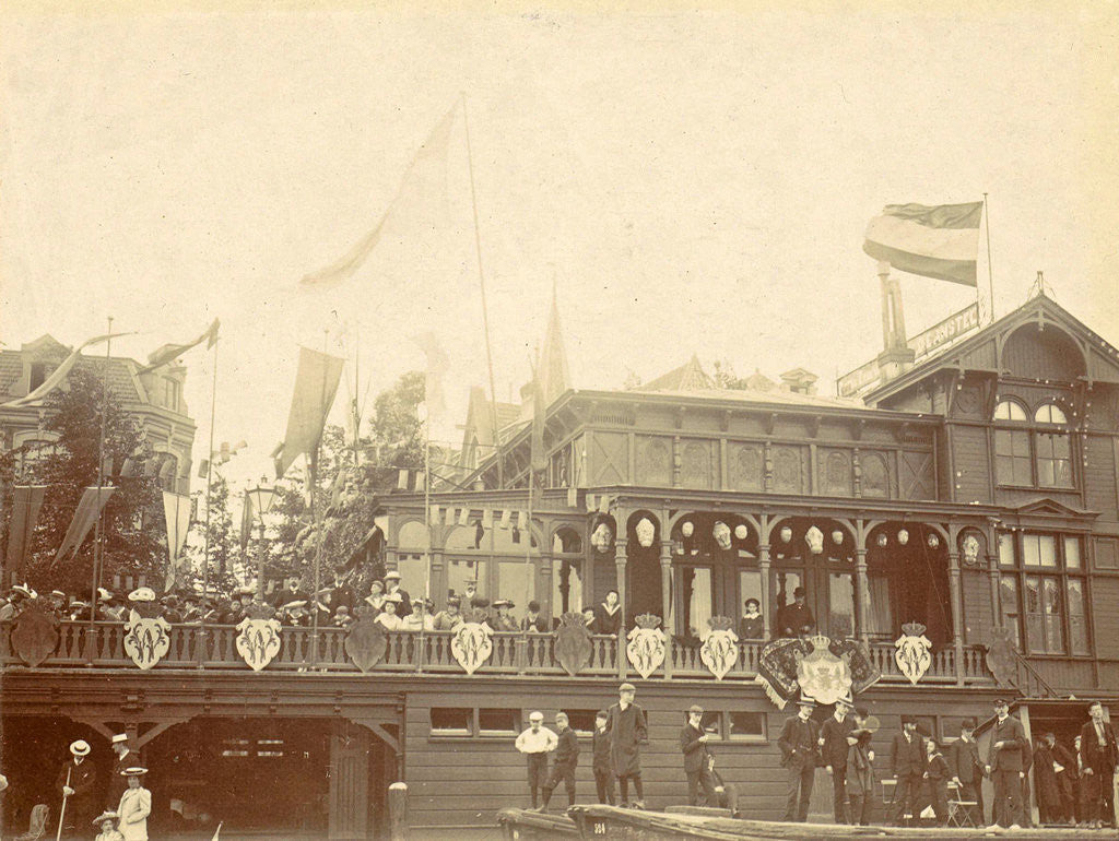 Detail of Adorned boathouse Rowing and sailing club De Amstel at the celebration of the 25th anniversary of the Amsteldijk by Anonymous