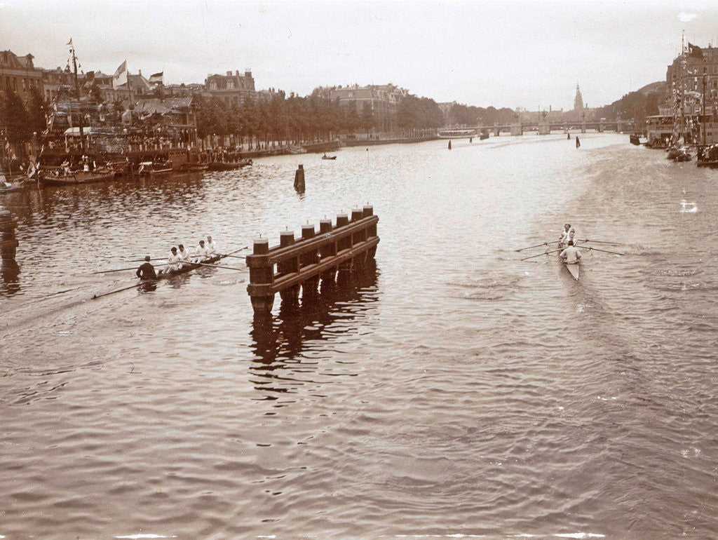 Detail of Rowers on the Amstel River, north of the New Amstel Bridge in Amsterdam by Anonymous