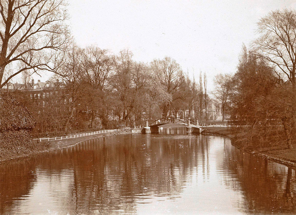 Detail of Pond with bridge, possibly in the Vondelpark in Amsterdam by Anonymous