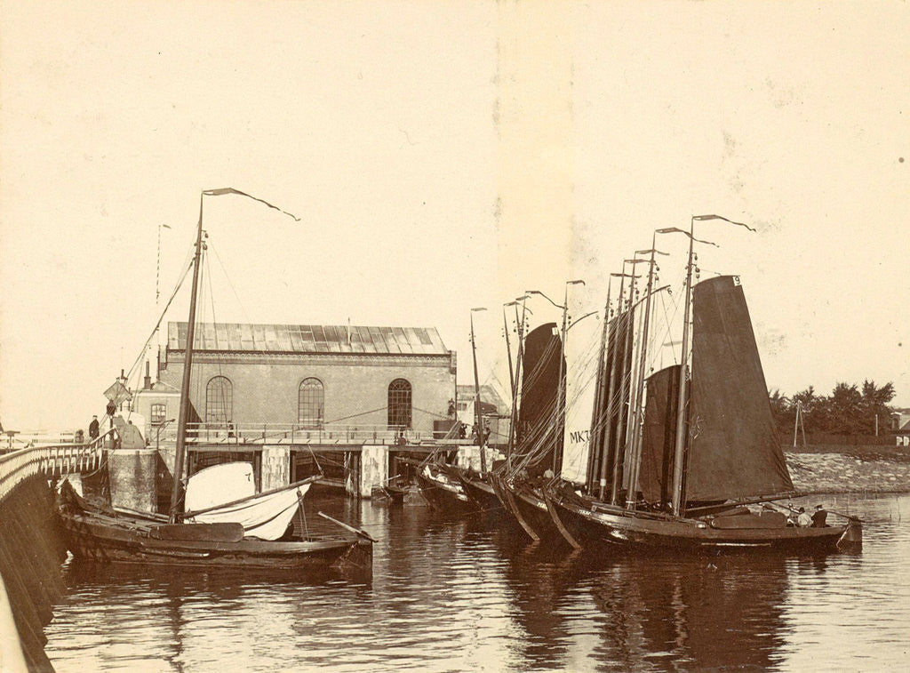Detail of Moored sailing vessels in the Oranjesluizen in Amsterdam by Anonymous