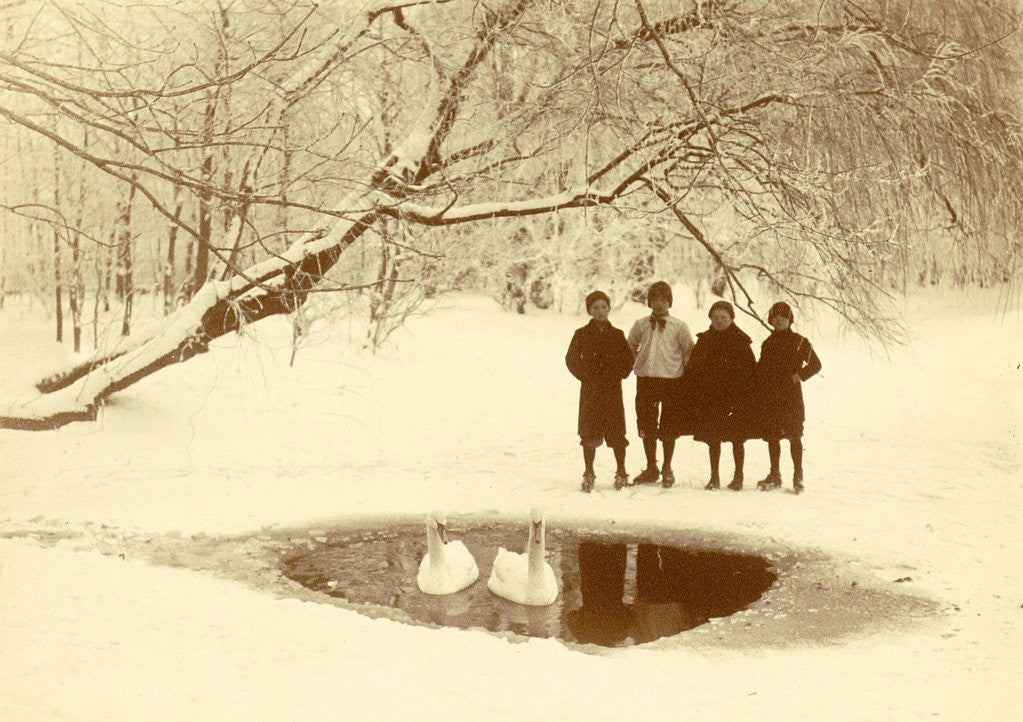 Detail of Children with swans in a hole by Anonymous