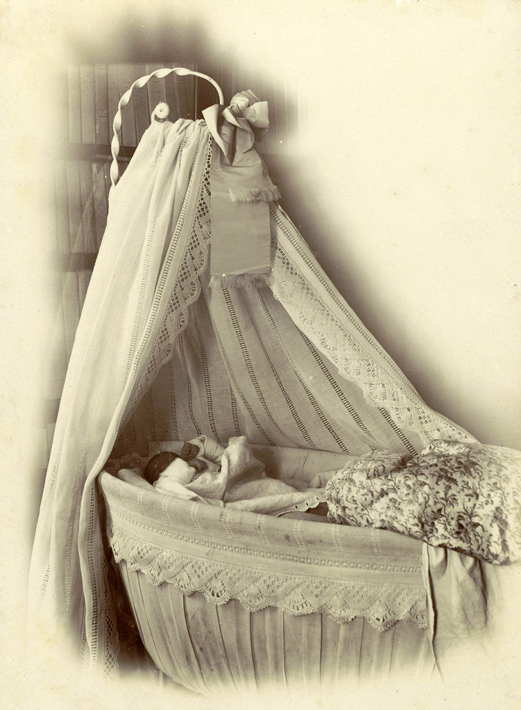 Detail of baby in a crib with a sky by Anonymous