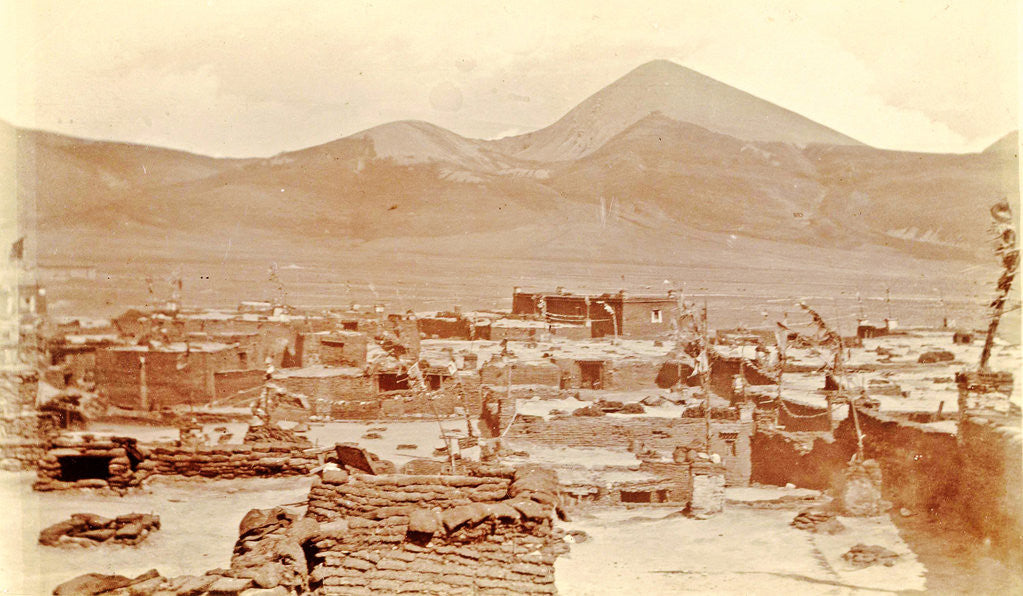 Detail of View of the town Pharijong with mountains in the background by D.T. Dalton