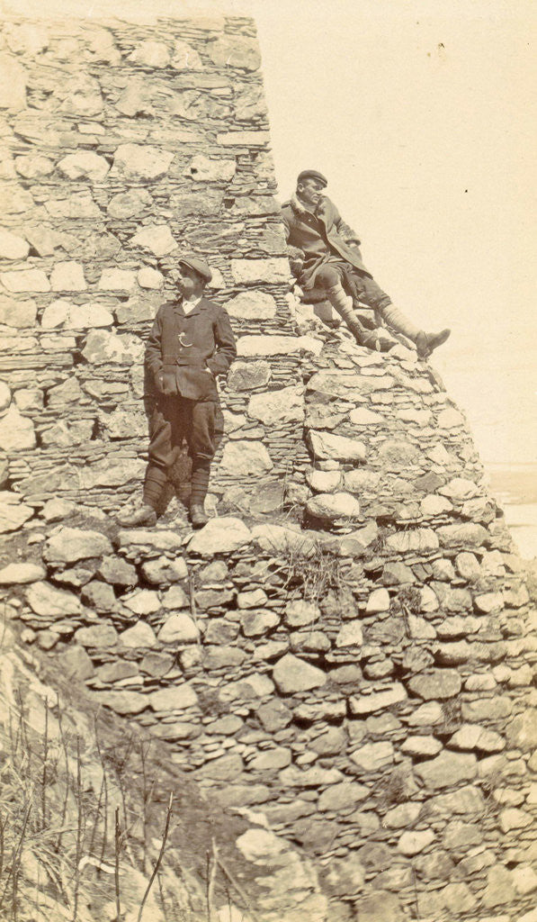 Detail of Two men on a wall of the fortress of Pharijong by D.T. Dalton