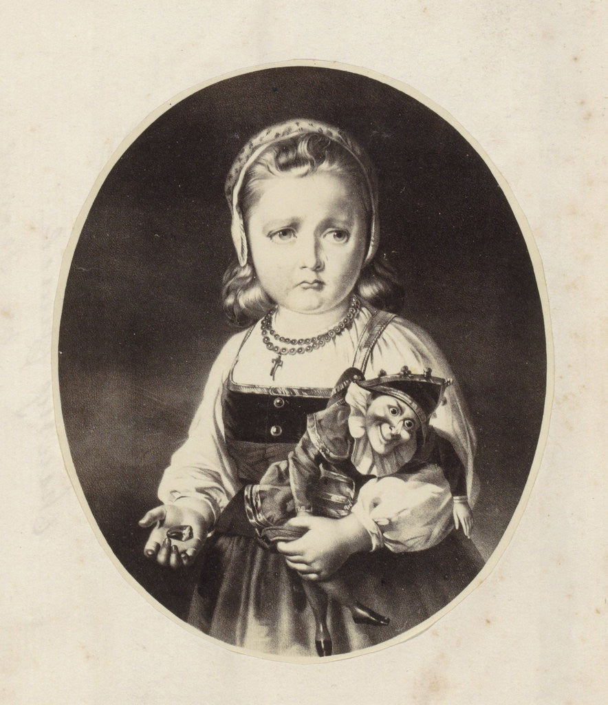 Detail of Photo Reproduction of a painting of a girl with a Jan Klaassenpop by Anonymous