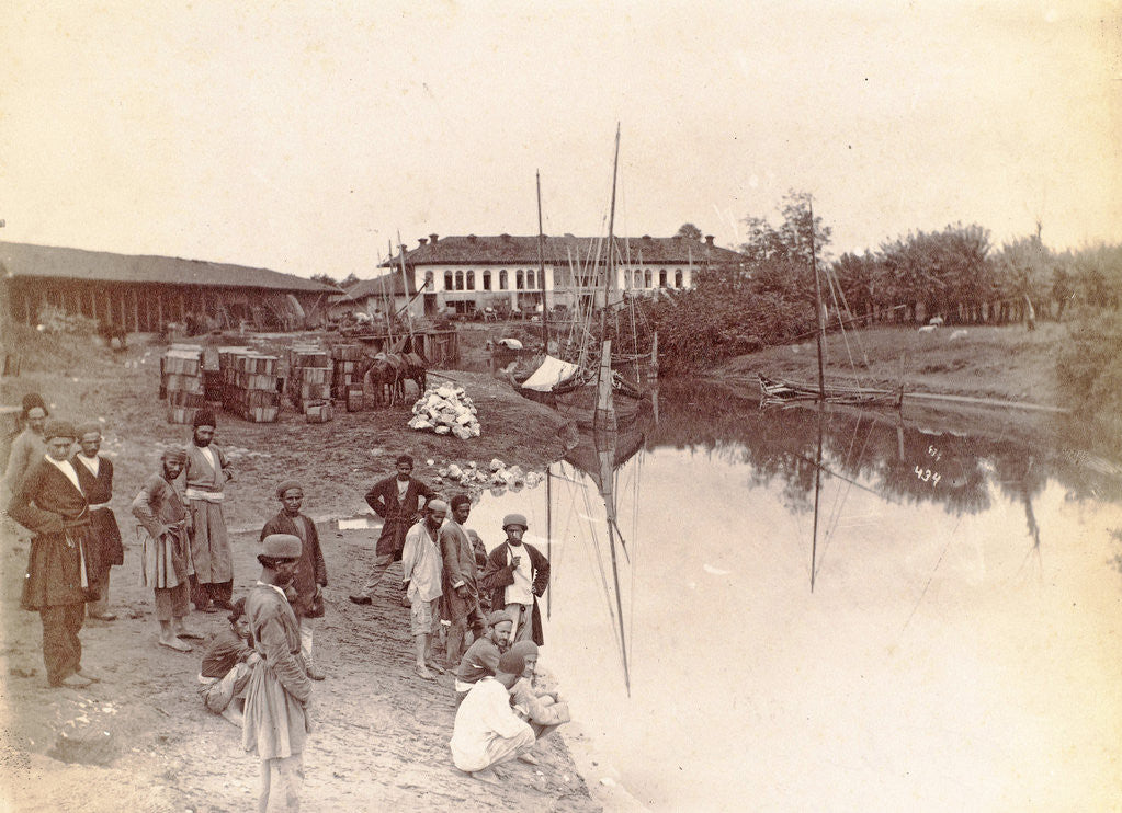Detail of Men at a port on the Peri Bazaar in Persia Iran by Antoine Sevruguin