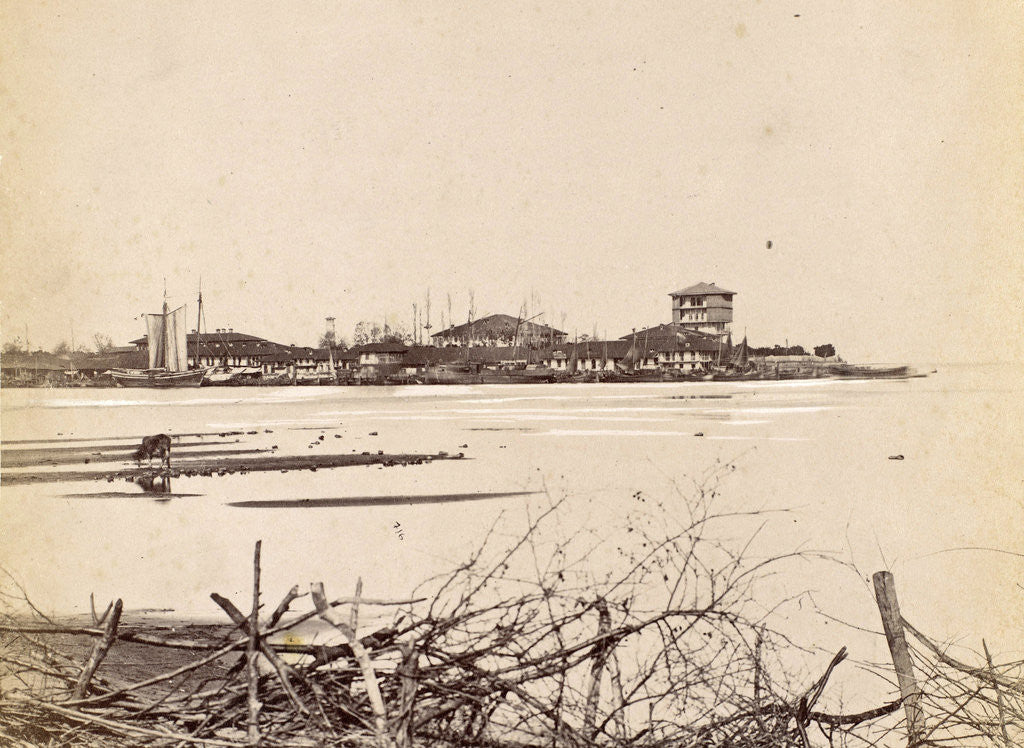 Detail of Bandar-e Anzali Seaport in Persia seen across the water by Antoine Sevruguin
