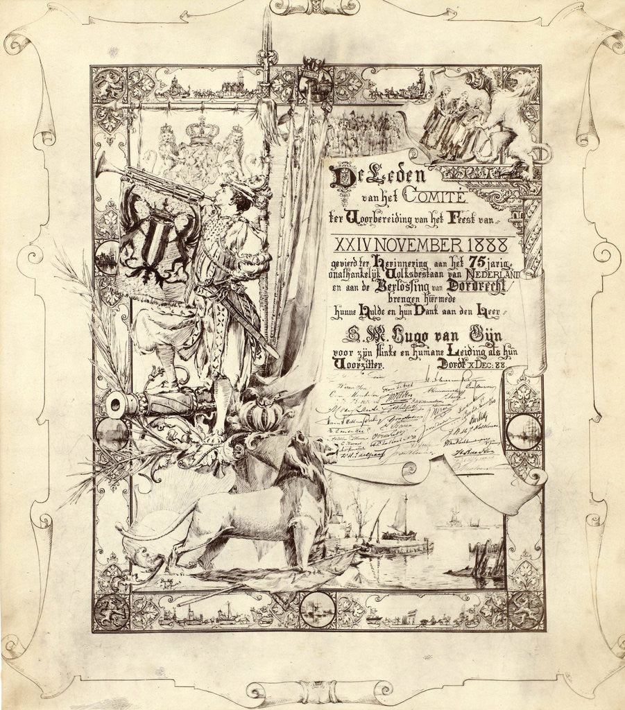 Detail of Drawing tribute diploma for President festival Nov. 1888 by Anonymous