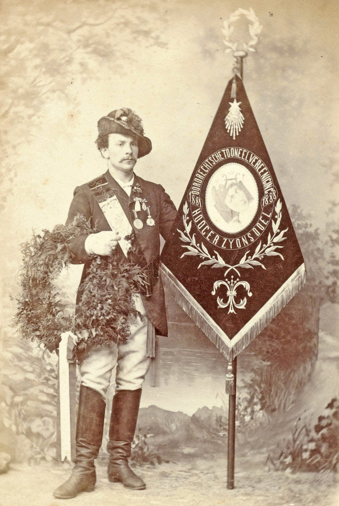 Detail of Man with banner 'Dordrechtse Toneelvereniging' by Anonymous