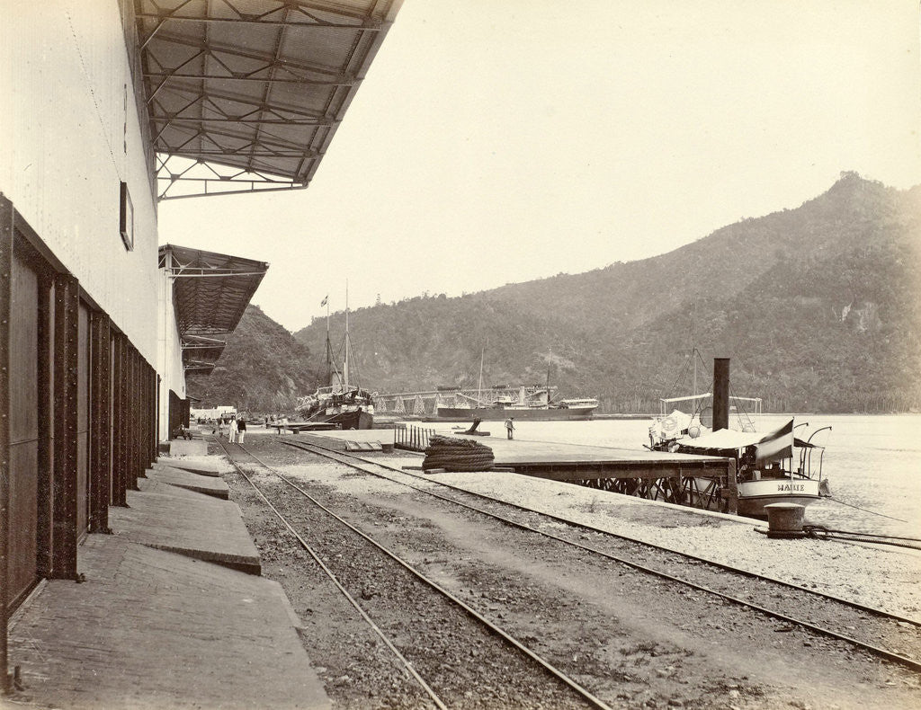 Detail of Quay with railway tracks and boats in the Emmahaven Padang by Anonymous