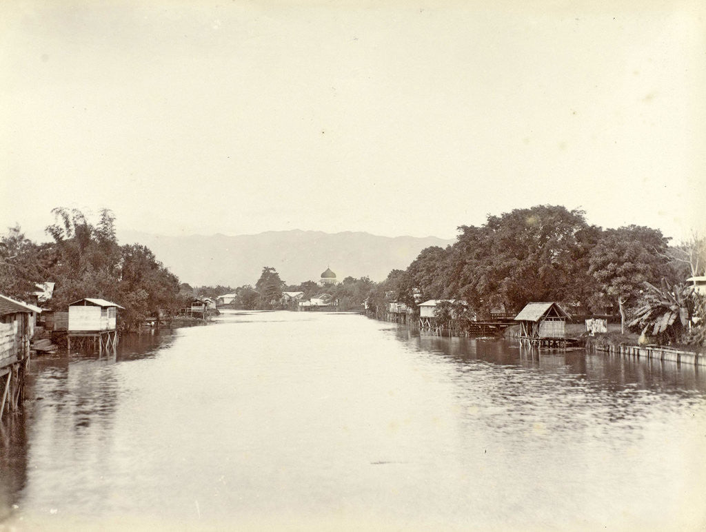 Detail of River with stilt houses in the Dutch East Indies by Anonymous
