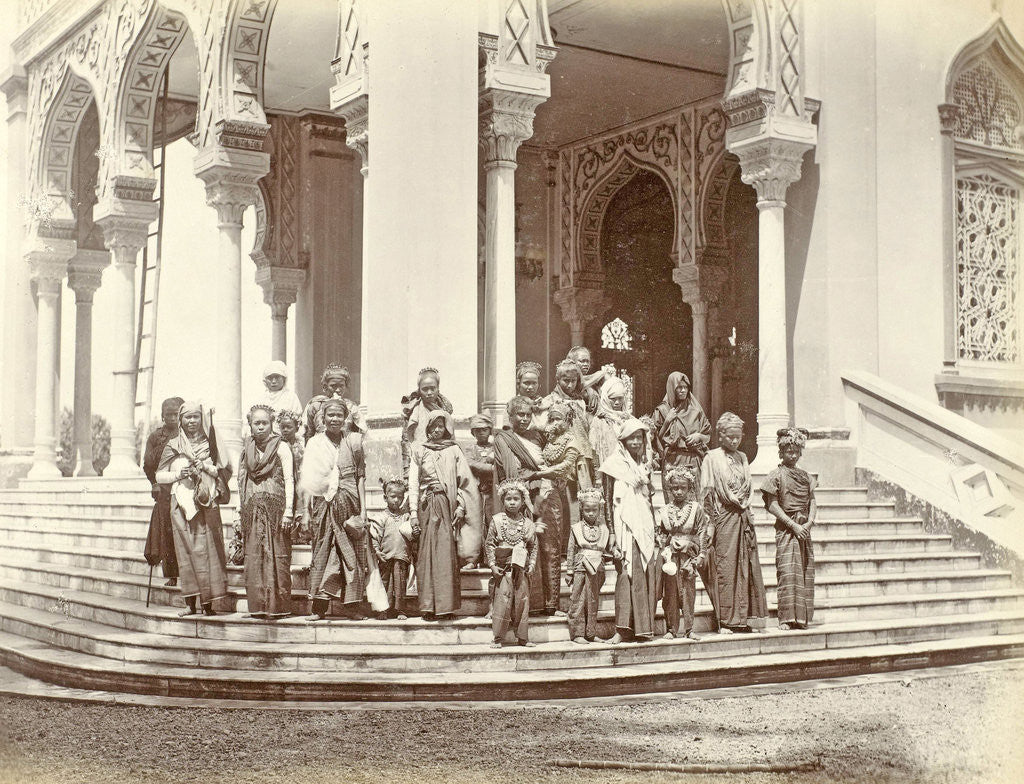 Detail of Group portrait of Indian women and children on the steps of the Grand Mosque in Banda Aceh, Indonesia by Anonymous