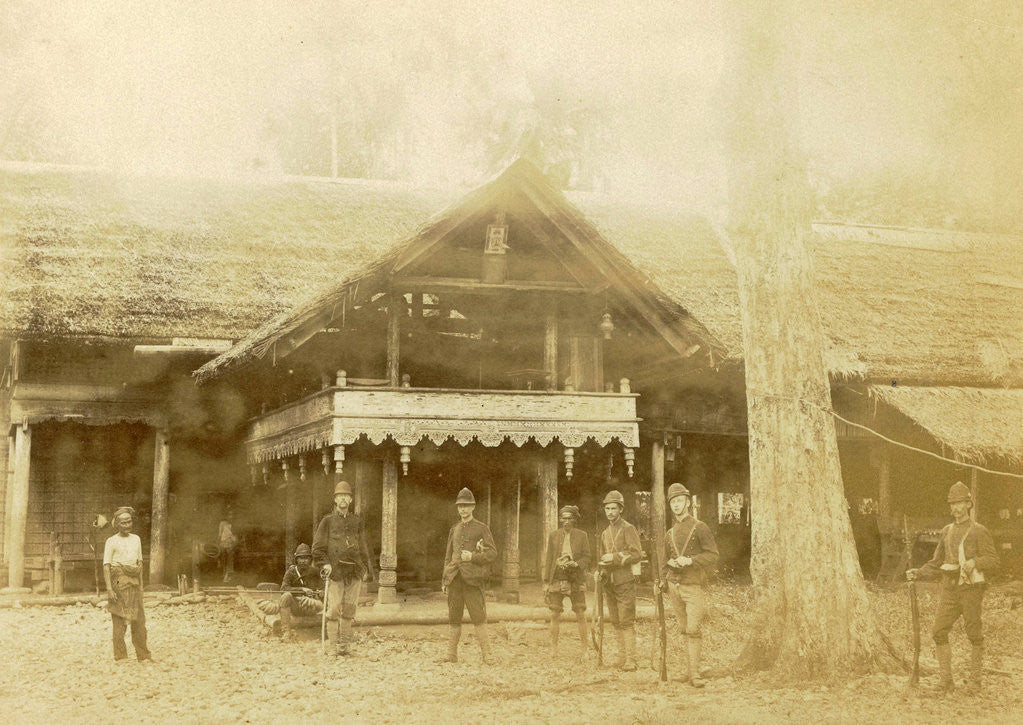 Detail of Dutch soldiers for a building in the Dutch East Indies, Indonesia by Anonymous