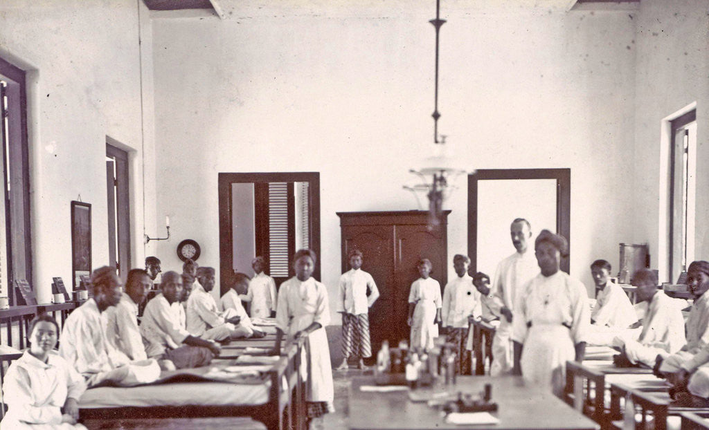Detail of Ward with male patients and staff at a hospital in the Dutch East Indies, Indonesia by Anonymous
