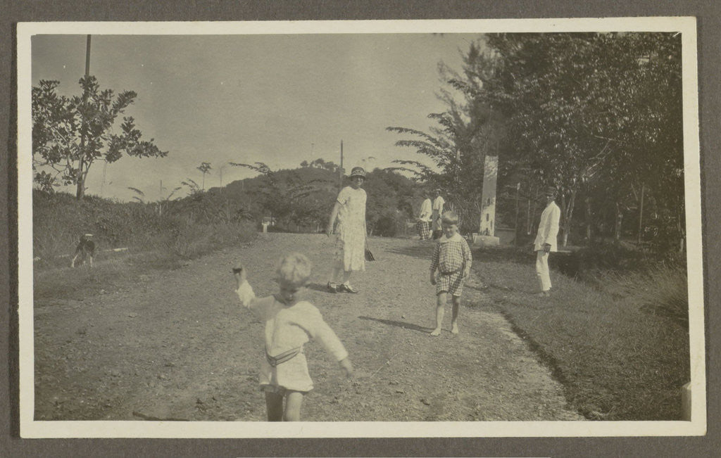 Detail of Woman with children and Indians on a lane by Anonymous
