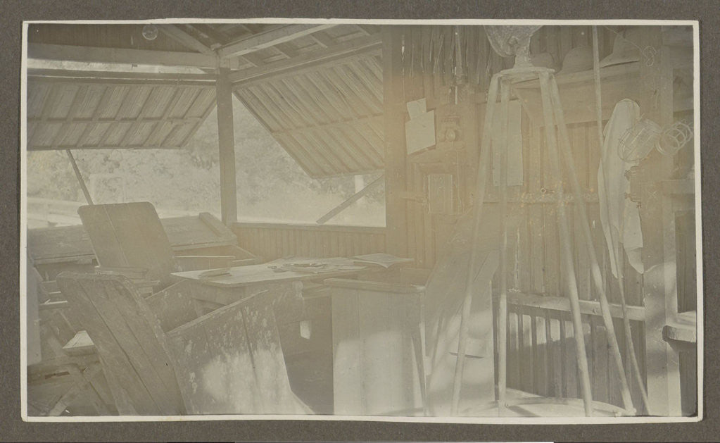 Detail of Room Interior of a wooden house with open shutters by Anonymous