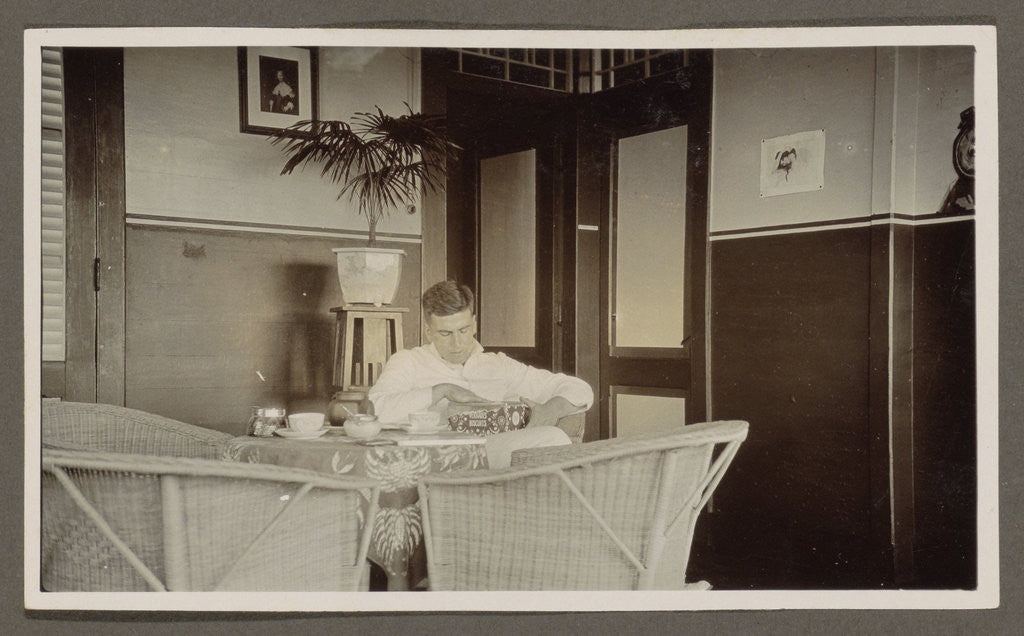 Detail of Tea Drinking man with a biscuit tin in hand by Anonymous