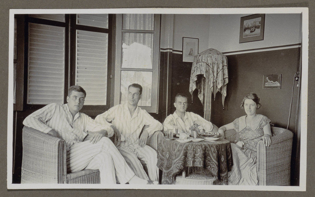 Detail of Three men and a woman around a table by Anonymous