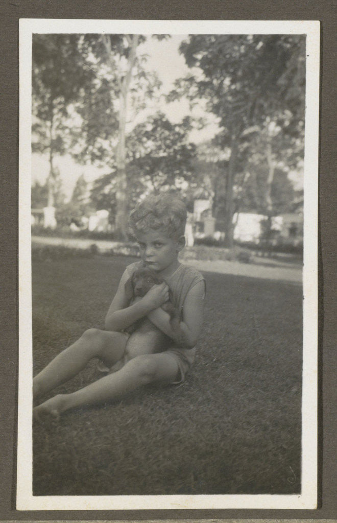 Detail of Sitting boy with a dog in his arms by Anonymous