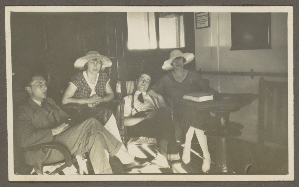 Detail of Two men and two women on board a ship by Anonymous