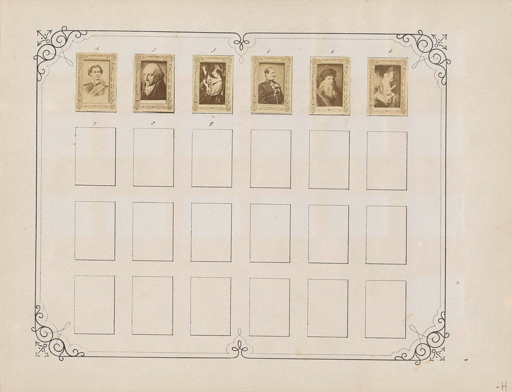 Detail of Two album pages with names and pictures of various people and scenes by Anonymous