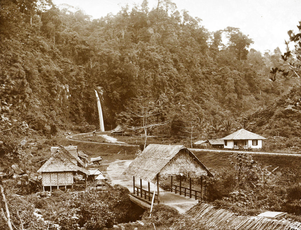 Detail of Sumatra indonesia, Anai Gorge with huts and waterfall by Christiaan Benjamin Nieuwenhuis