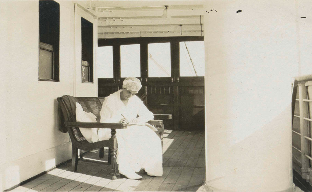 Detail of aboard boat to Java, Indonesia, seated woman by Anonymous