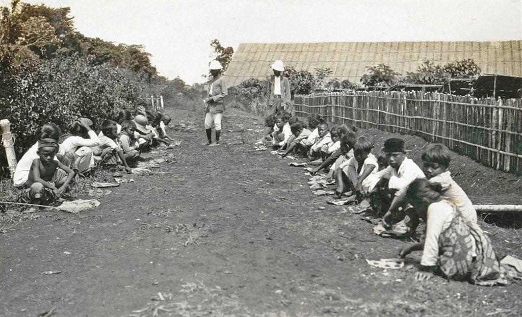 Detail of Sumatra indonesia, caterpillars seeking children under supervision by Anonymous
