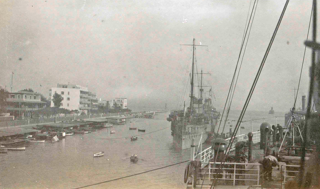 Detail of Suez Canal entrance with ships by Anonymous