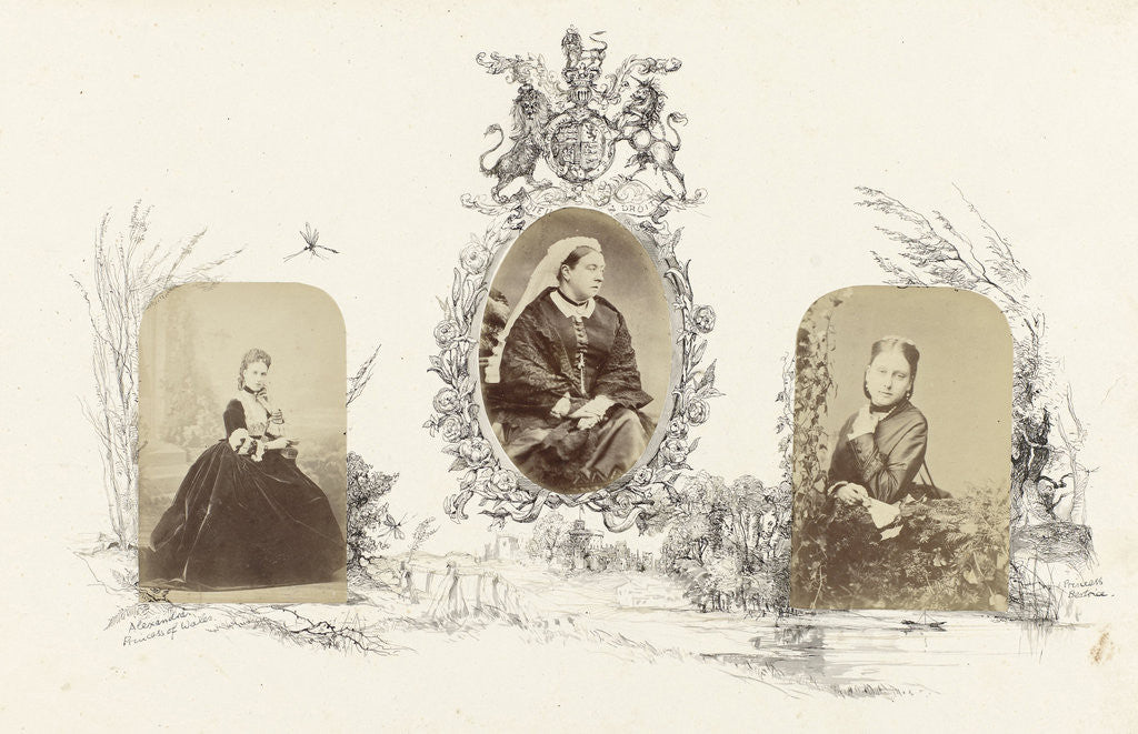 Detail of Portrait of Alexandra, Princess of Wales bordered by drawing of English landscape by Anonymous