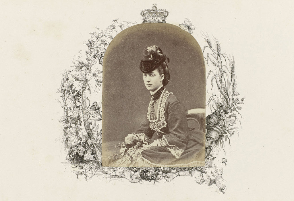 Detail of Portrait of Alexandra, Princess of Wales, bordered by drawing fruit vines, cornucopia and crown by Anonymous