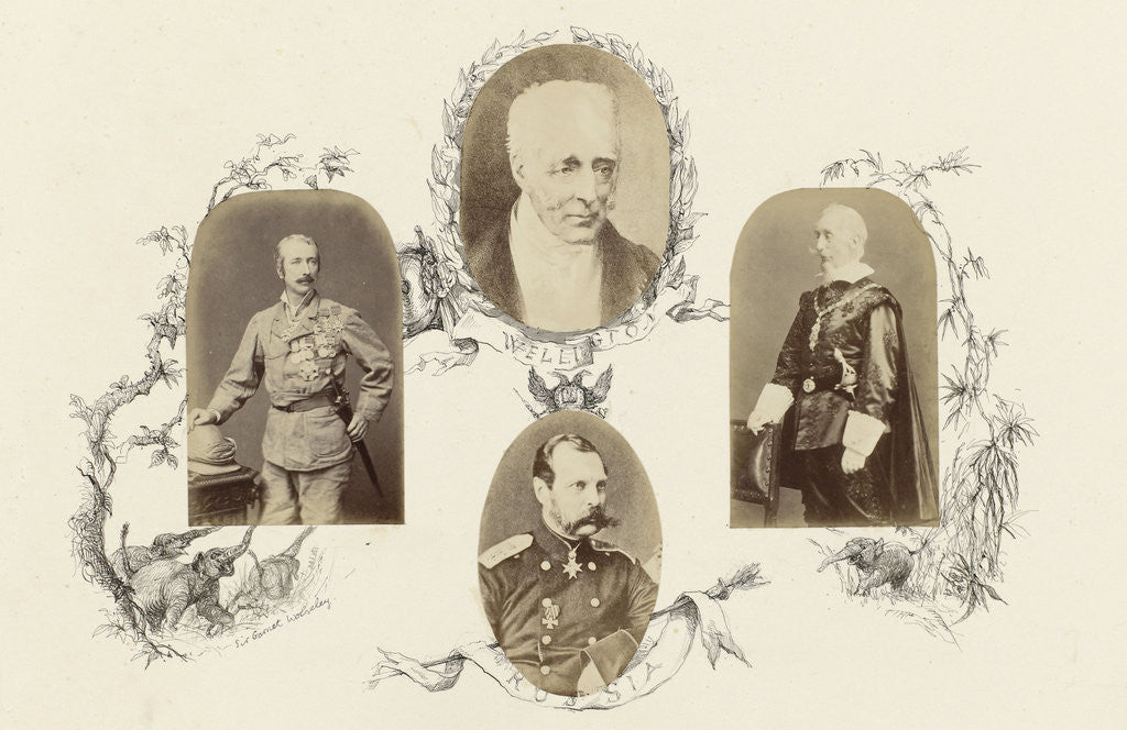 Detail of Portrait of Sir Garnet Wolsleley in uniform surrounded by drawings of elephants and tendrils by Anonymous