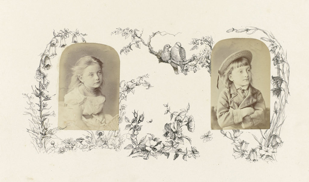 Detail of Portrait girl bordered by drawing flora by Anonymous