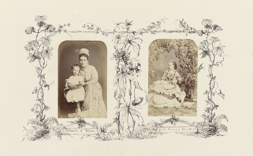 Detail of Portrait of Alexandra, Princess of Wales with child, bordered by drawing flora around fencing by Anonymous