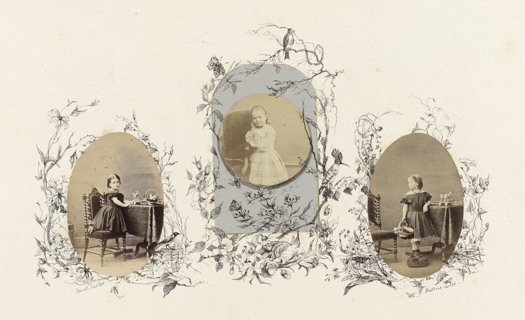 Detail of Portrait M.P.S. as a girl surrounded by flora drawing with birds by Anonymous