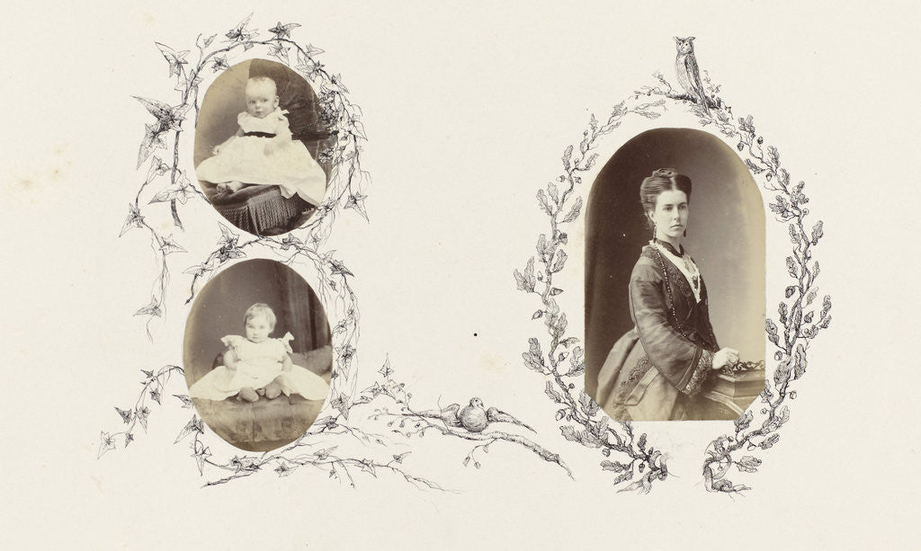 Detail of Portrait of child bordered by drawing ivy by Anonymous