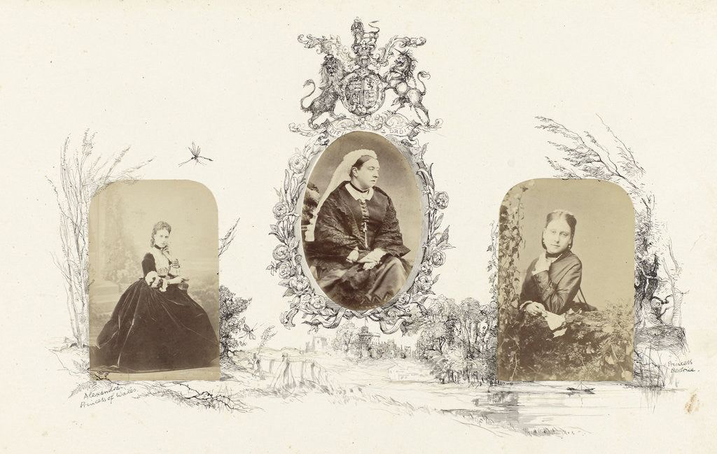 Detail of Portrait of Princess Beatrice bordered by drawing of English landscape by Anonymous